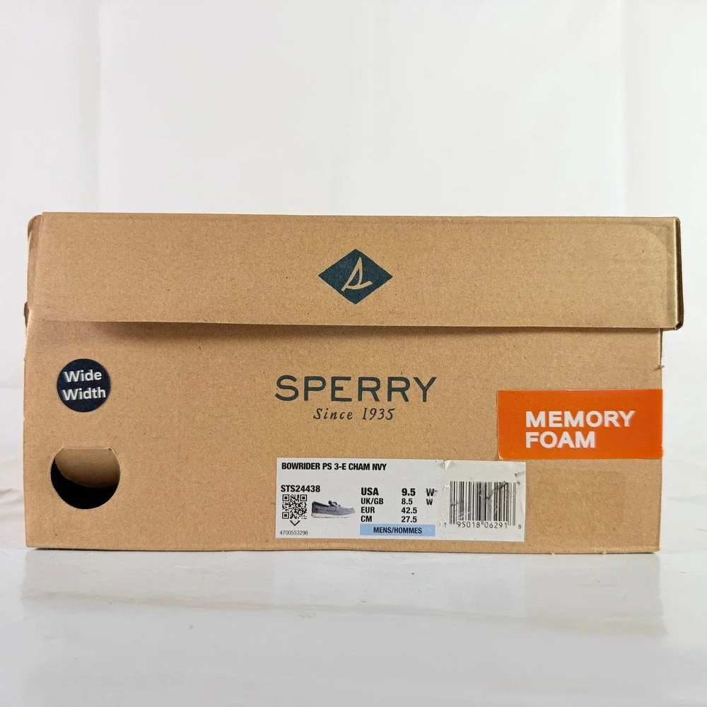 Sperry Bowrider Plushstep 3-Eye Mens Boat Shoe Chambray Navy Size 9.5 W STS24438